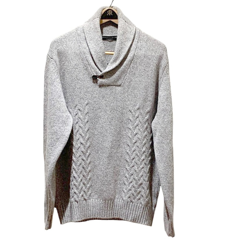 Daniele Blasi Sweater Mens XL Grey Wool Blend Cable Knit Shawl Collar Italy Cozy